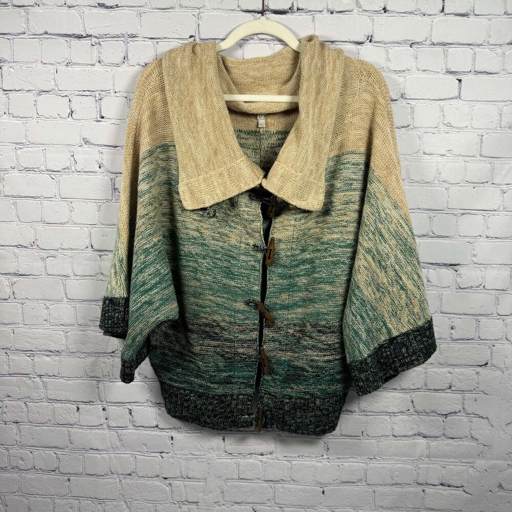 JOIE Merino Wool Cashmere Blend Green Multi Knit Cape Poncho Sweater